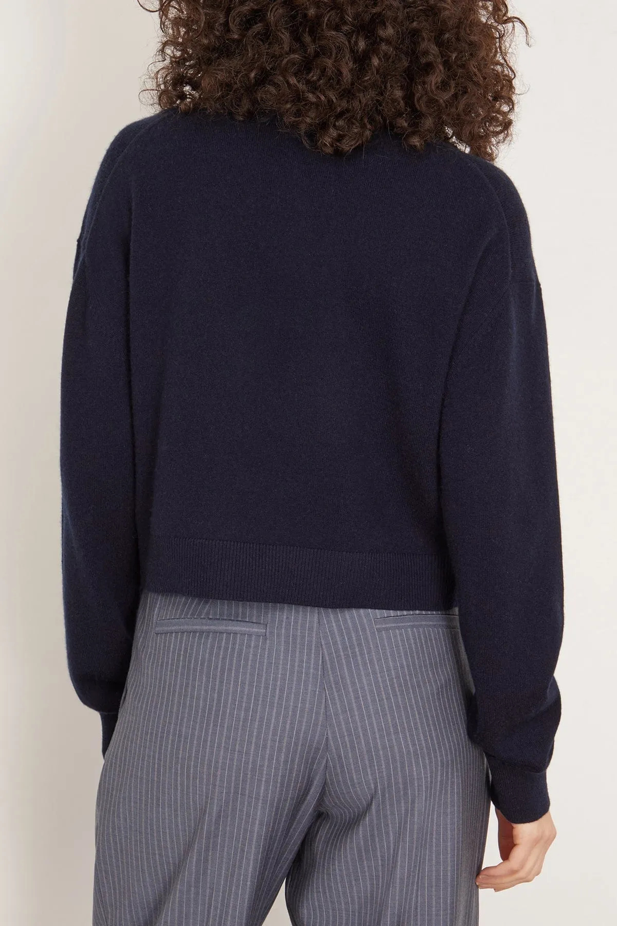 Washable Cashmere Easy Polo Cropped Sweater in Navy