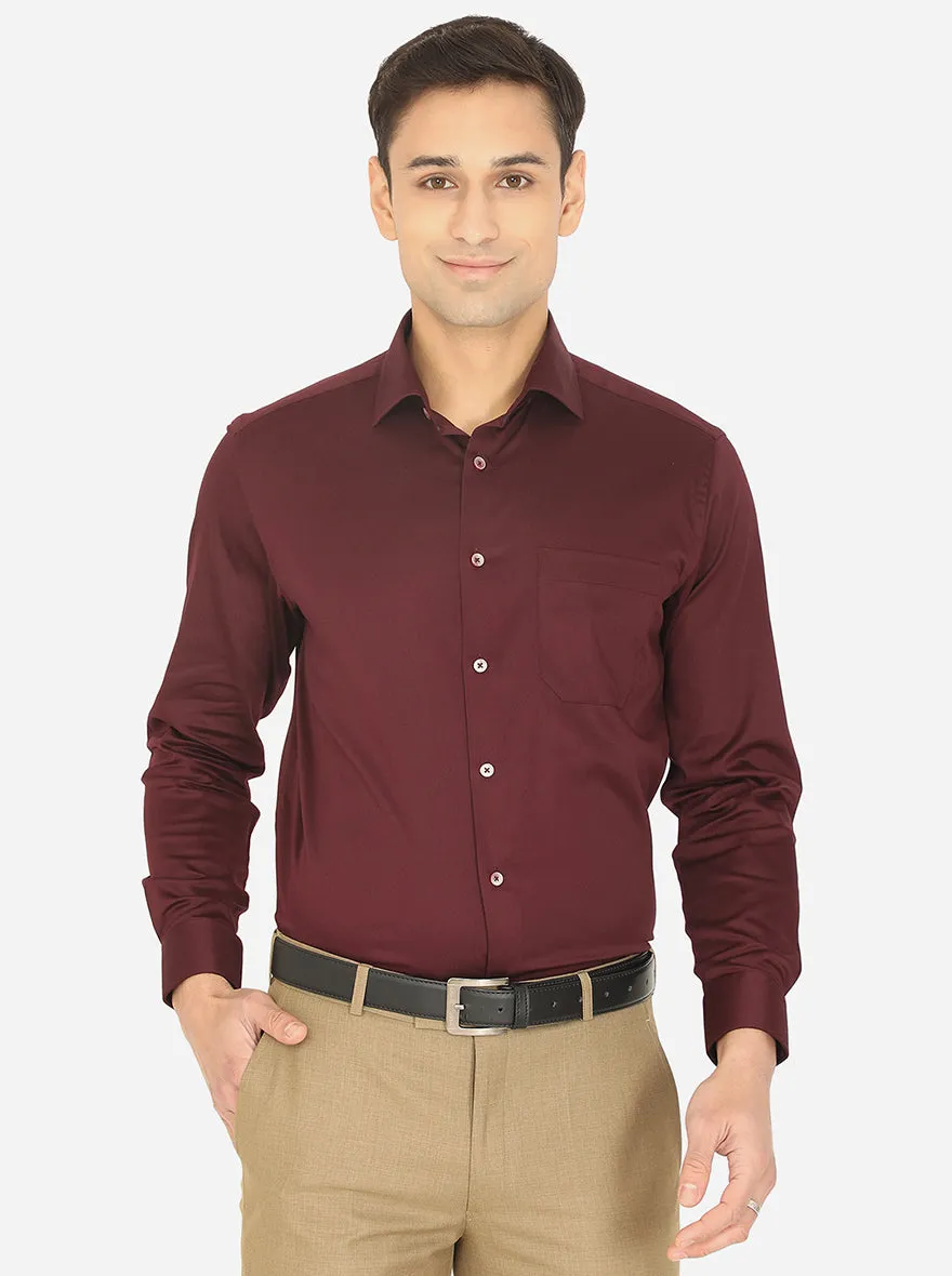 Wine Solid Slim Fit Formal Shirt | Greenfibre