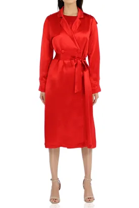 Women Belted Trench Coat In Red