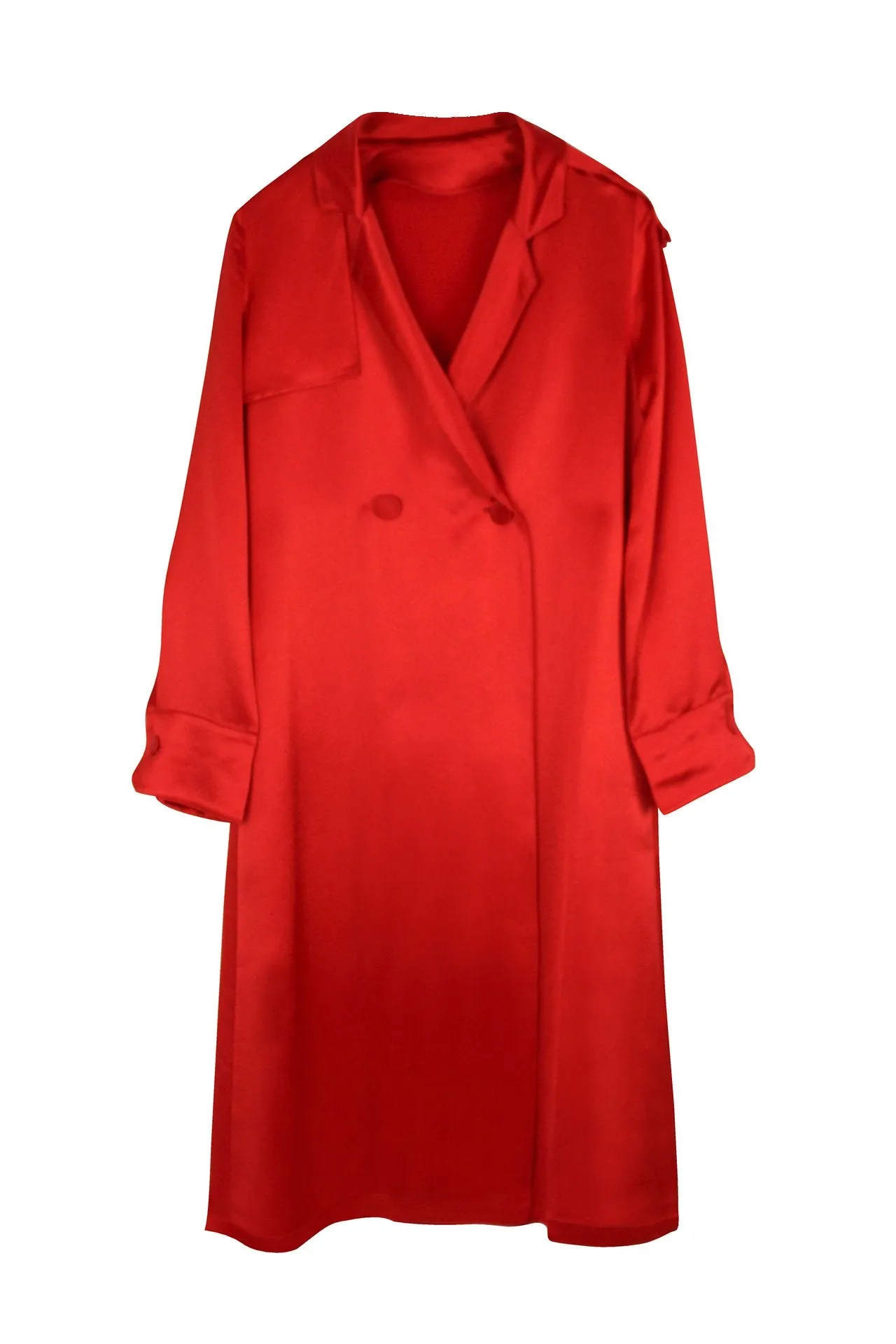 Women Belted Trench Coat In Red