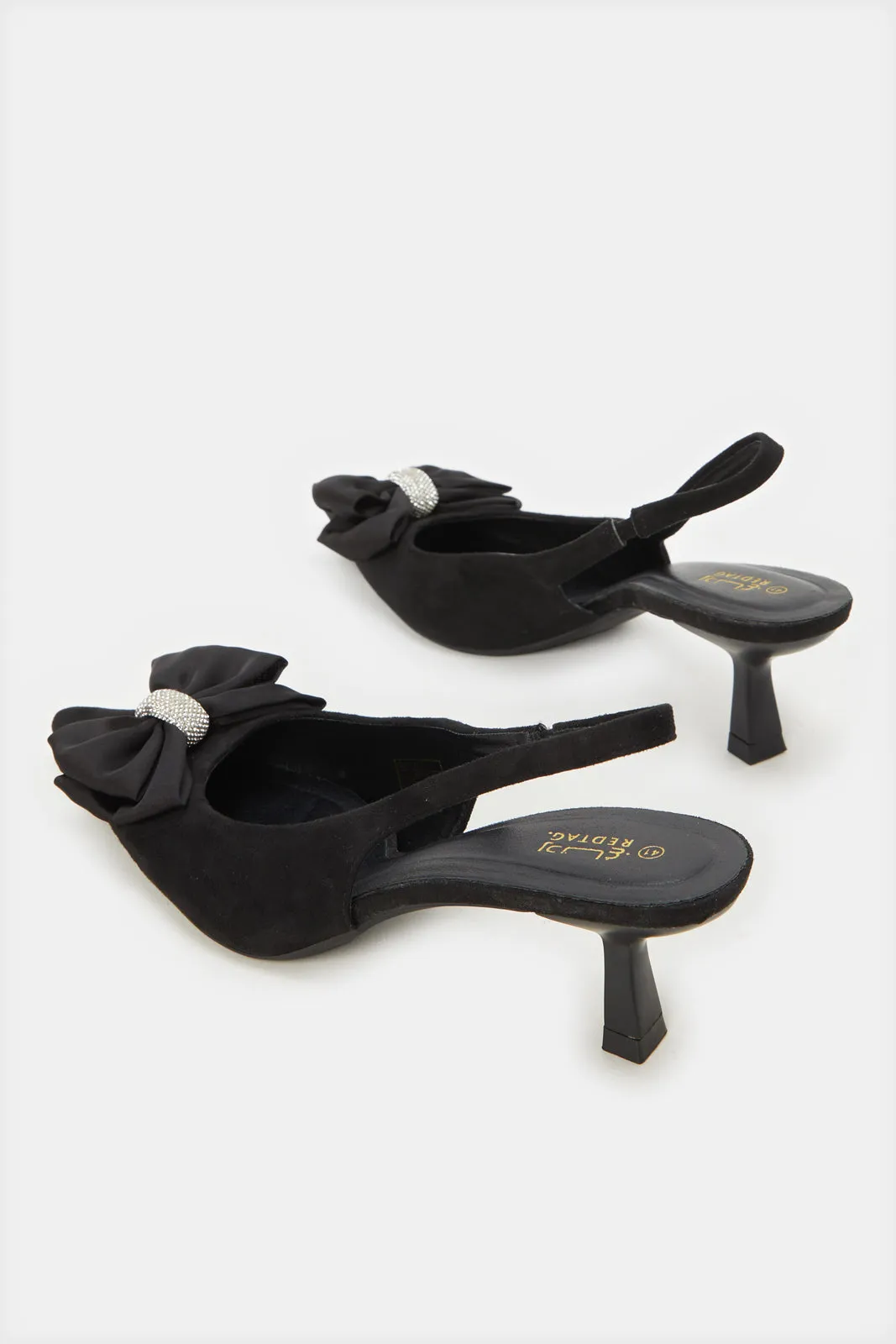 Women Black Embellished Bow Sling Back