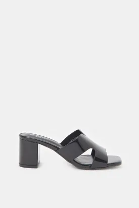 Women Black Patent Block Heel Sandals