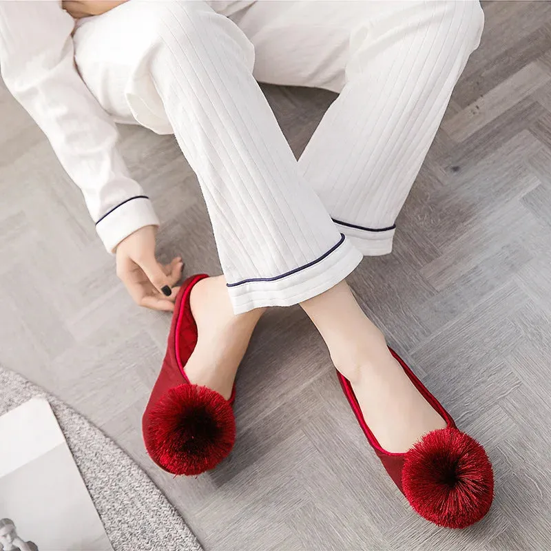 Women Satin Furry Slippers