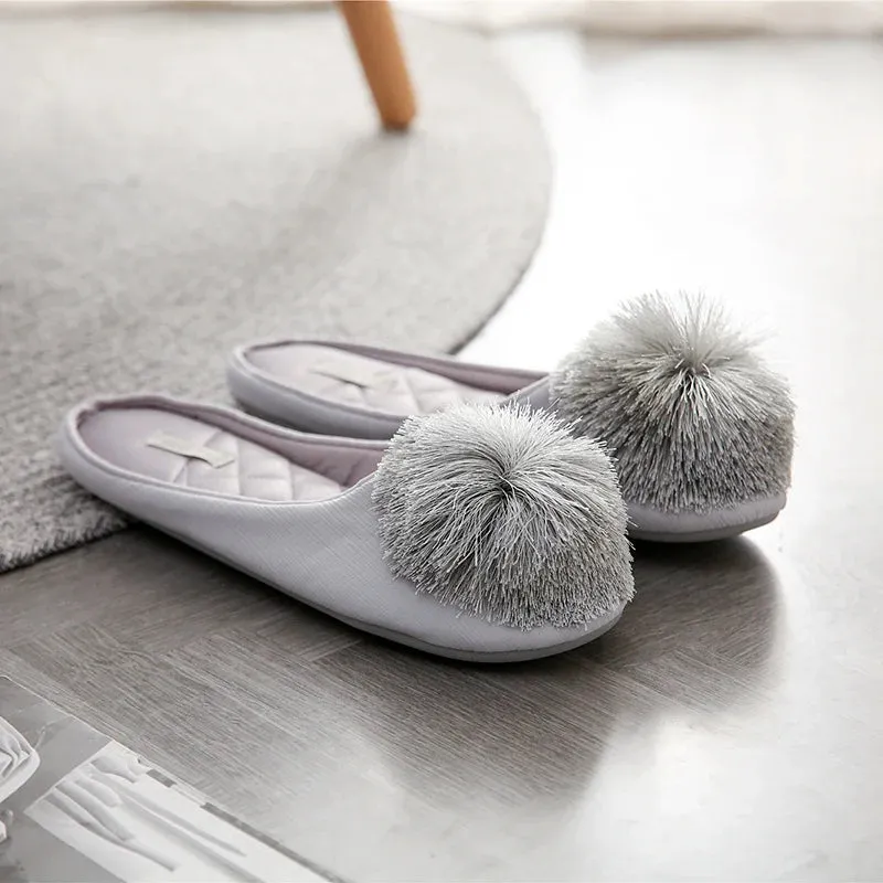 Women Satin Furry Slippers