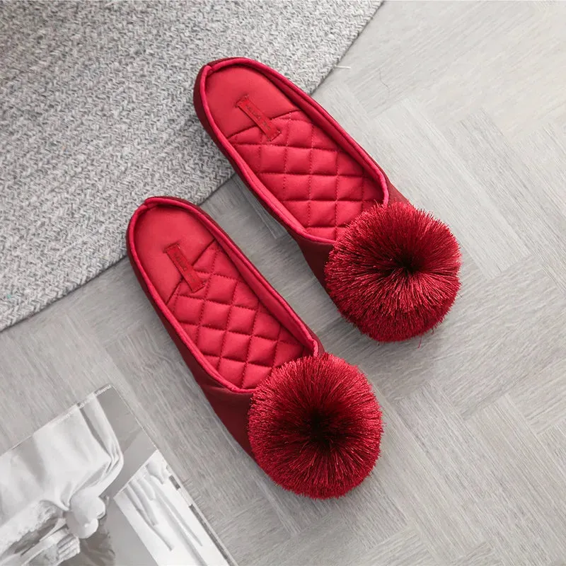 Women Satin Furry Slippers