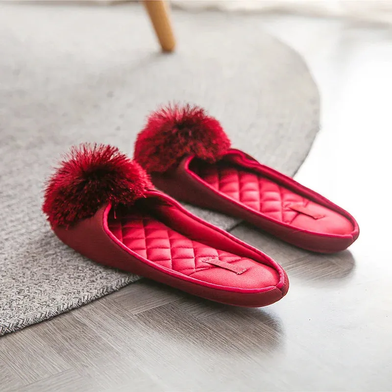 Women Satin Furry Slippers