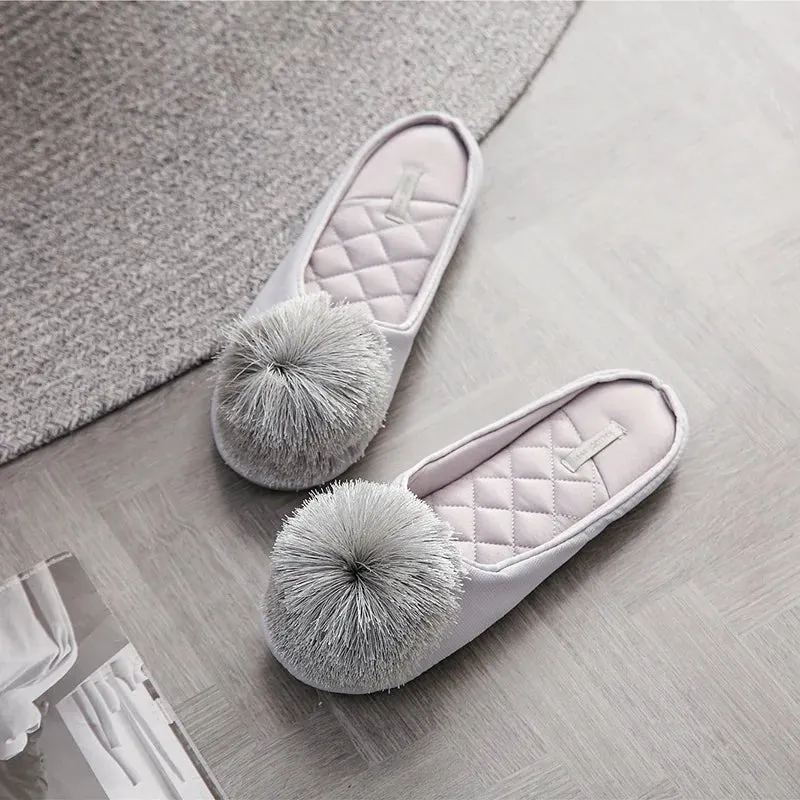 Women Satin Furry Slippers