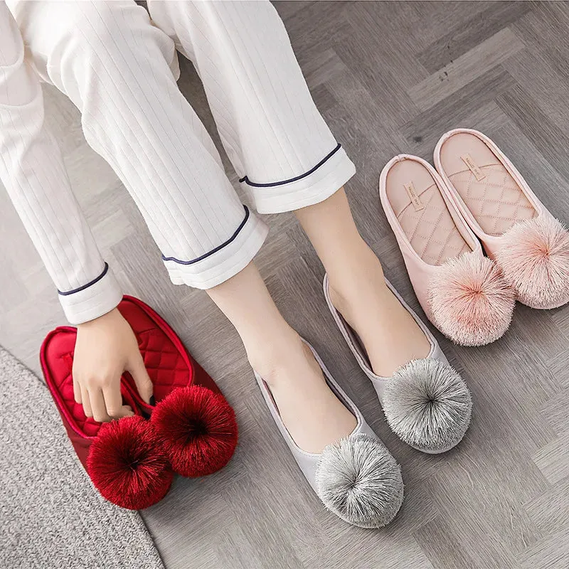 Women Satin Furry Slippers