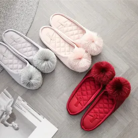 Women Satin Furry Slippers