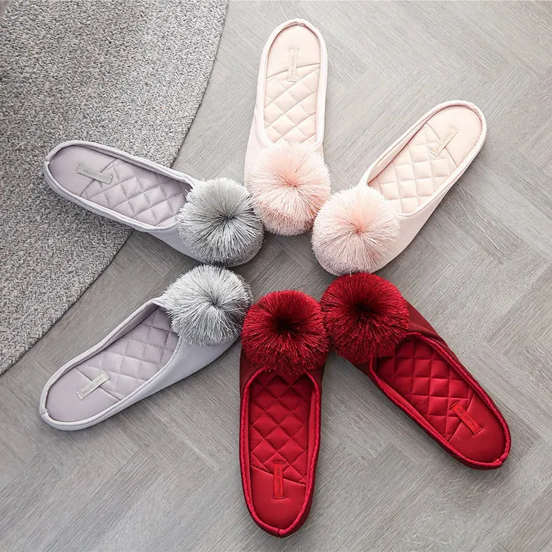 Women Satin Furry Slippers