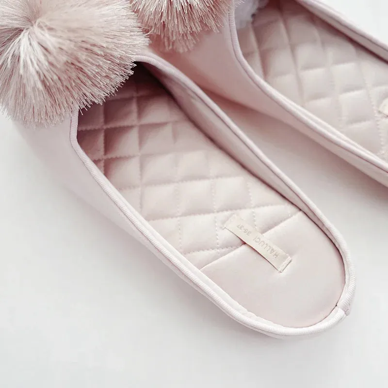 Women Satin Furry Slippers