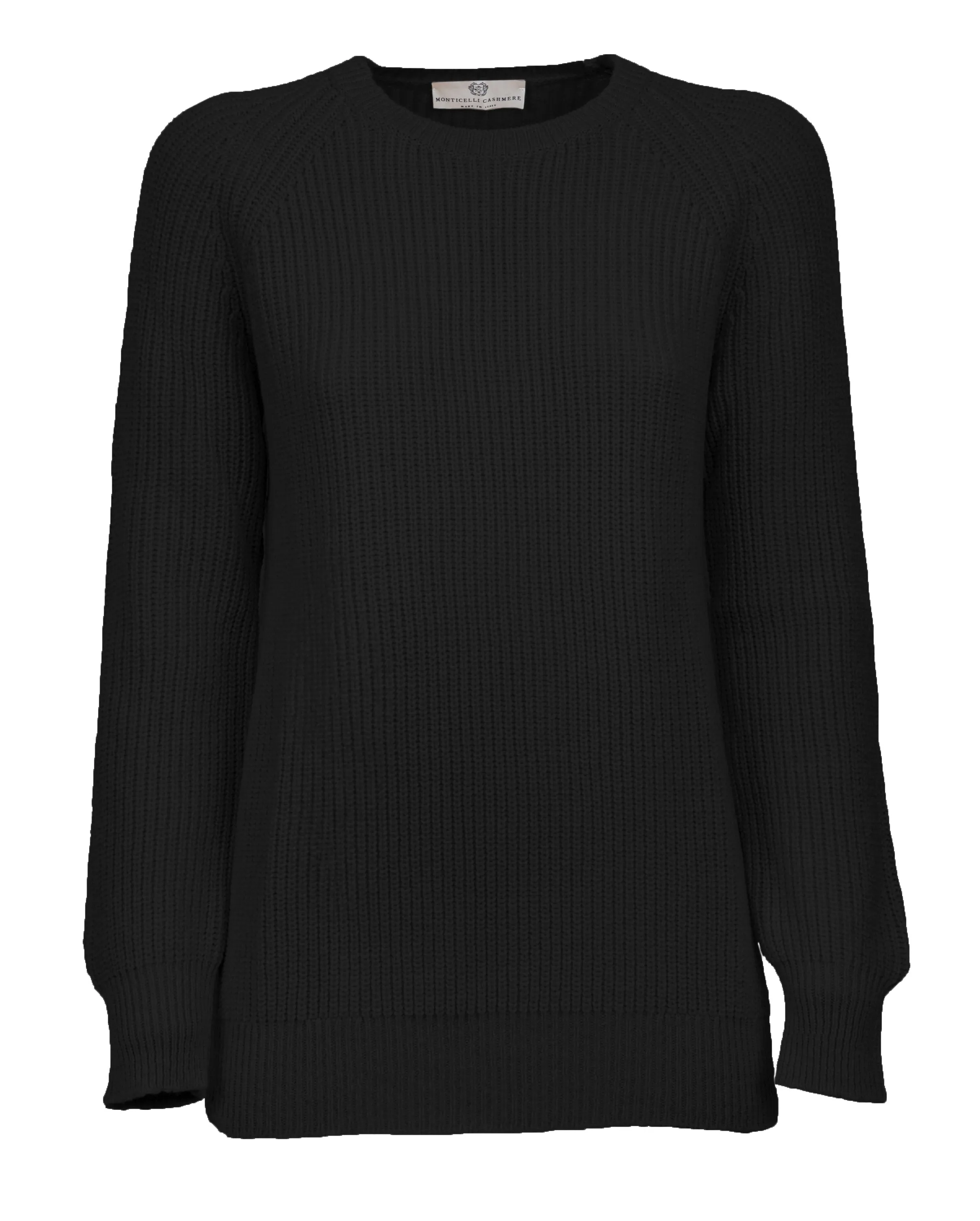 Women's Cashmere Brioche Rib Crew Neck Black