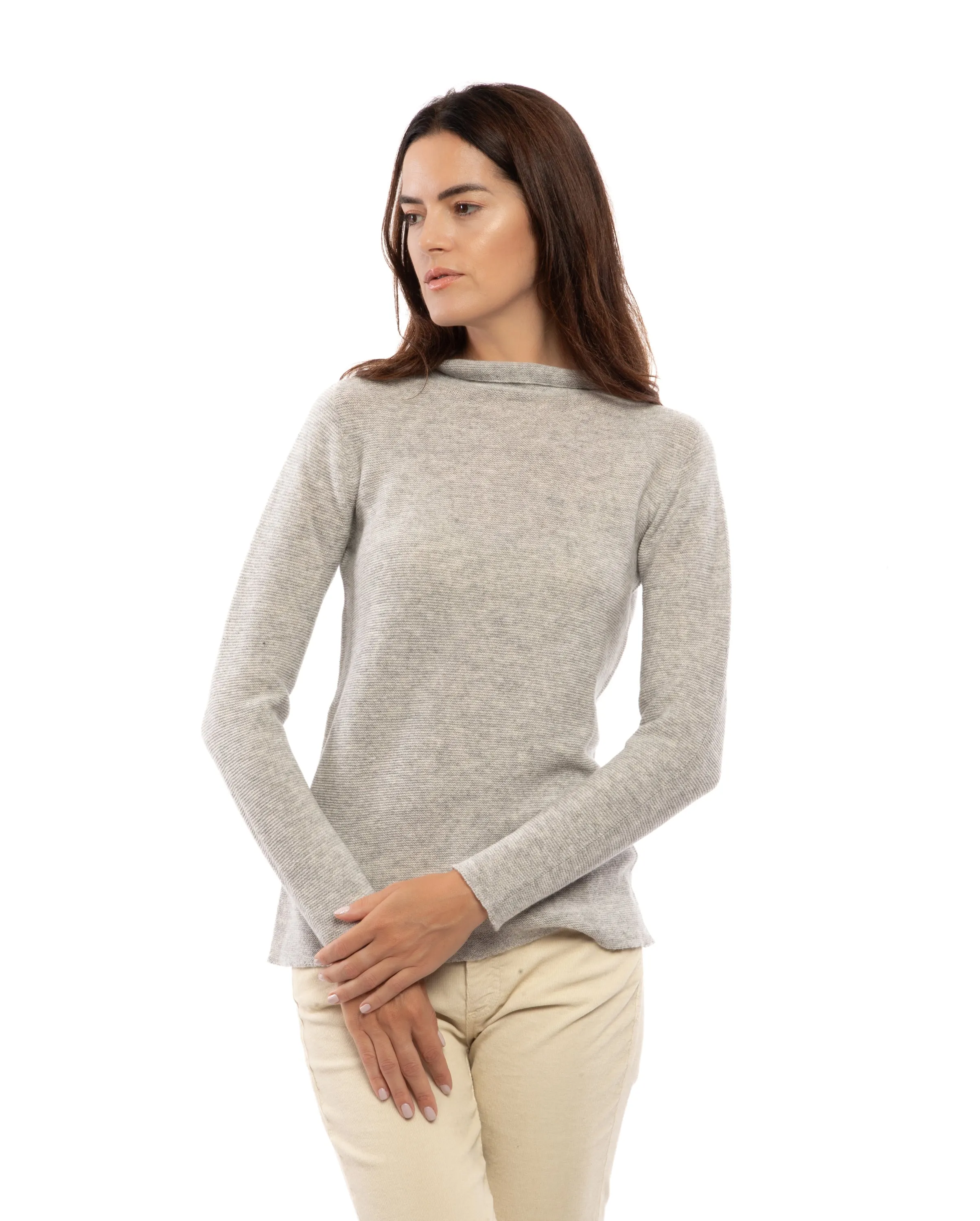 Women's Cashmere Links Stitch Funnel Neck Melange Blue