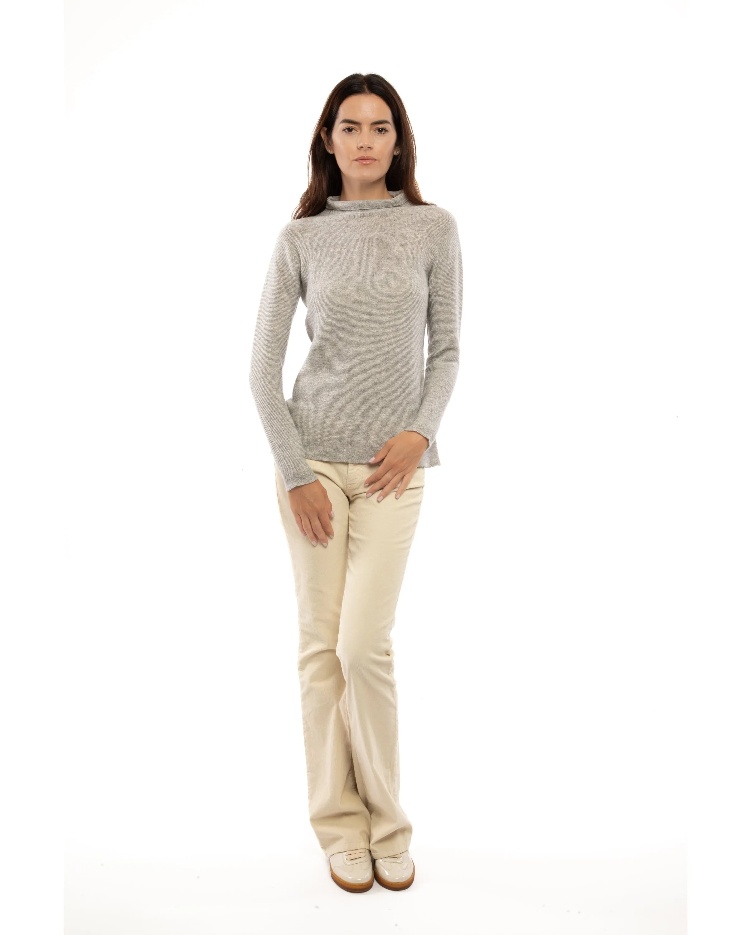 Women's Cashmere Links Stitch Funnel Neck Melange Blue