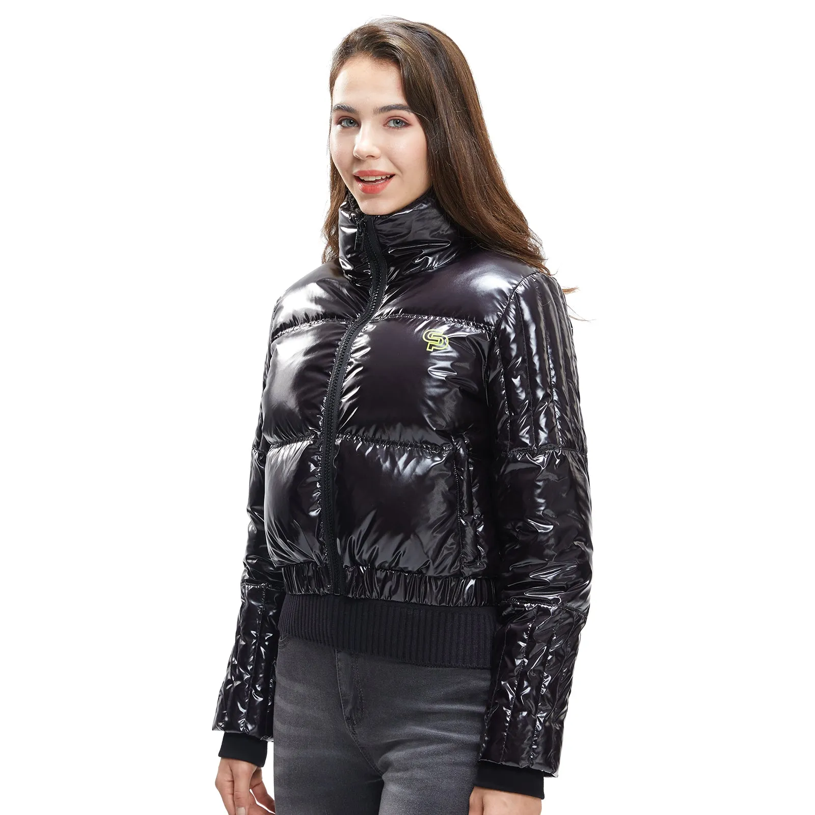 Womens Down jacket Glossy Look cropped style for the Winter