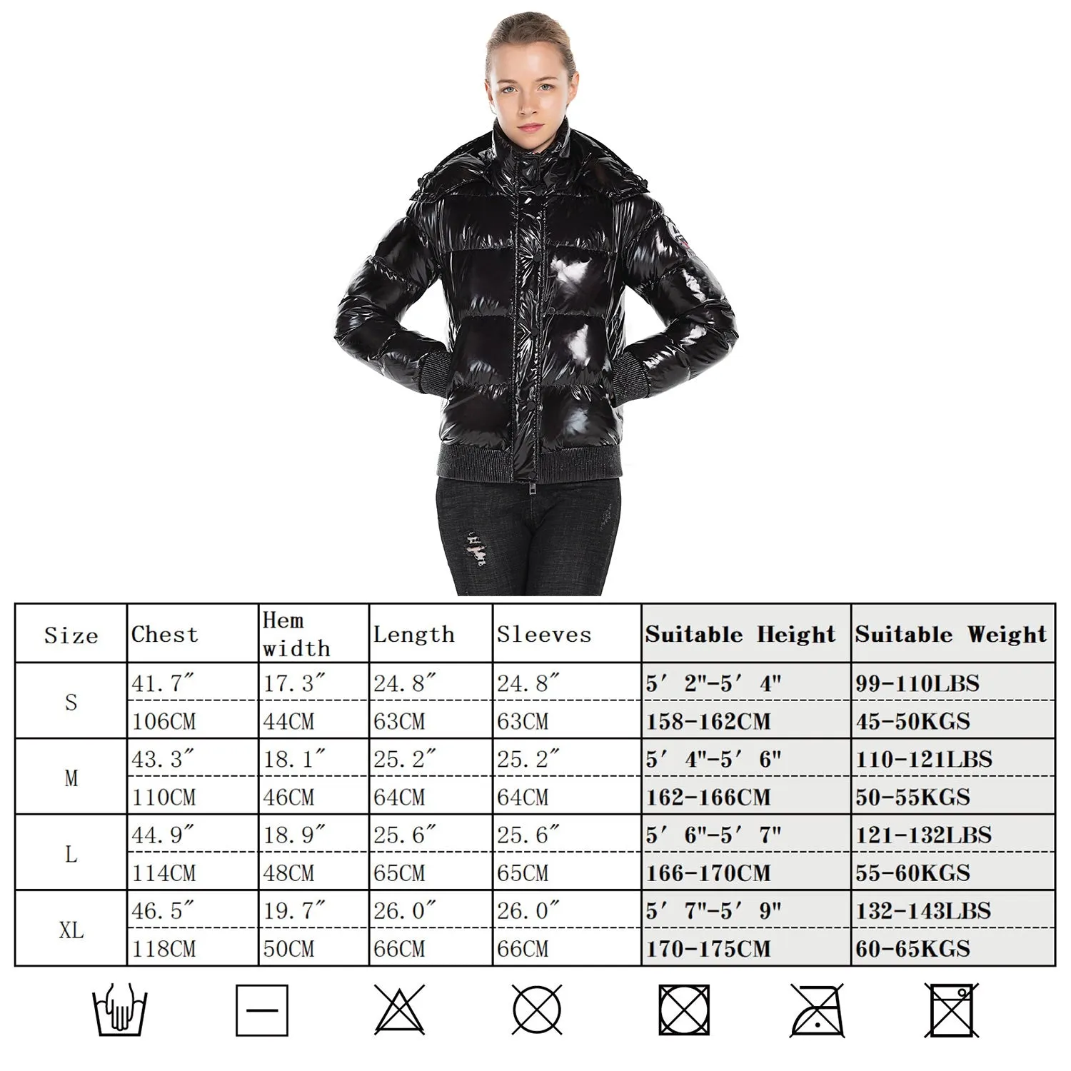 Women's Down Puff Jacket in Pure Goose Shiny Colours Silver and Black S M L XL