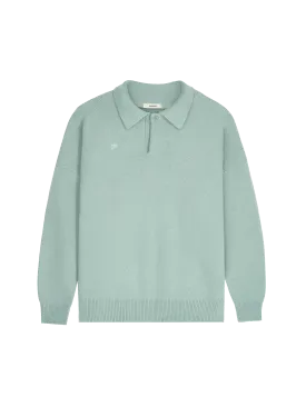 Womens Recycled Cashmere Polo Sweater—eucalyptus blue