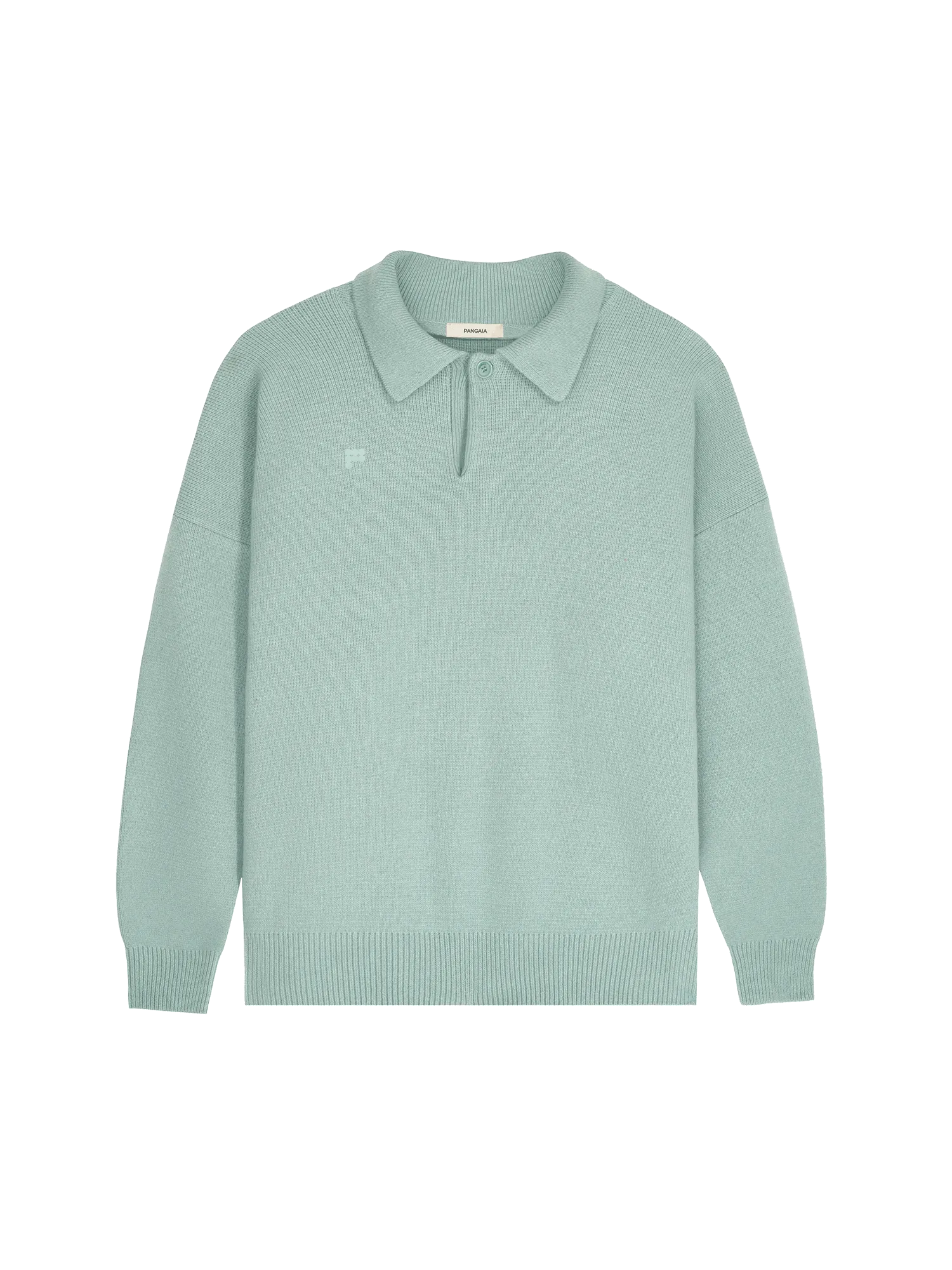 Womens Recycled Cashmere Polo Sweater—eucalyptus blue