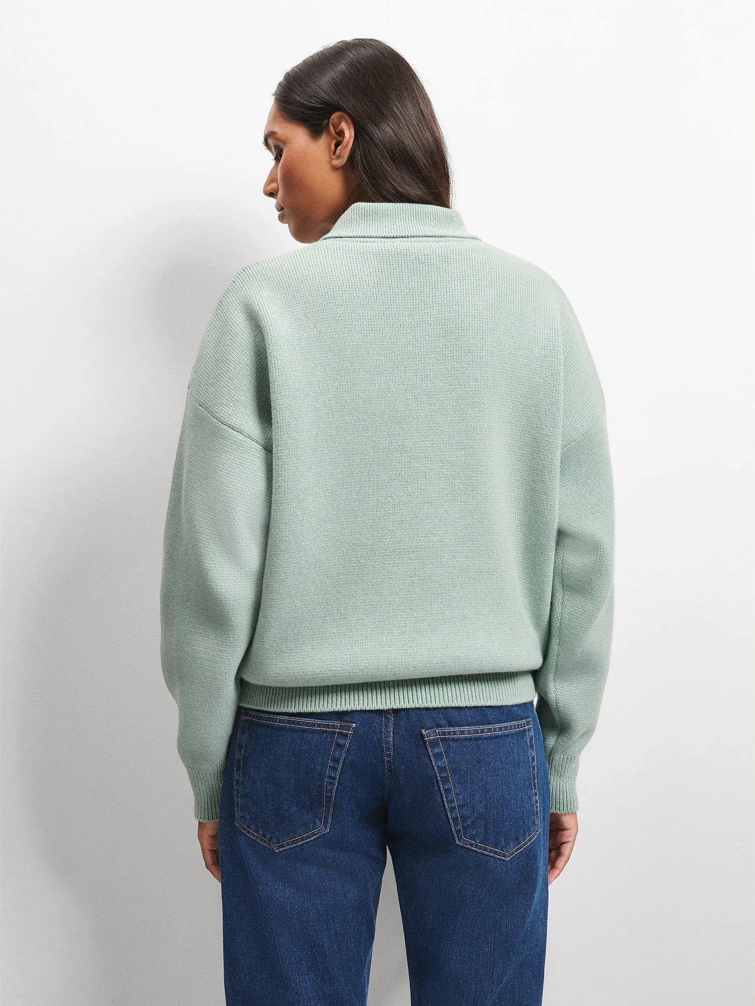 Womens Recycled Cashmere Polo Sweater—eucalyptus blue