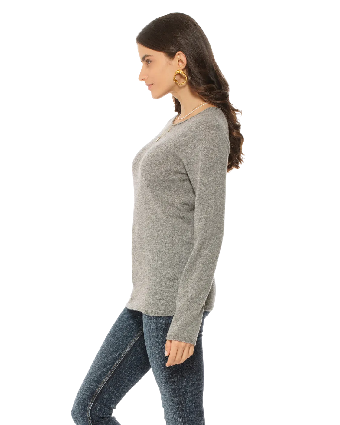 Women's Ultralight Cashmere Raglan Crew Neck Sweater Medium Grey