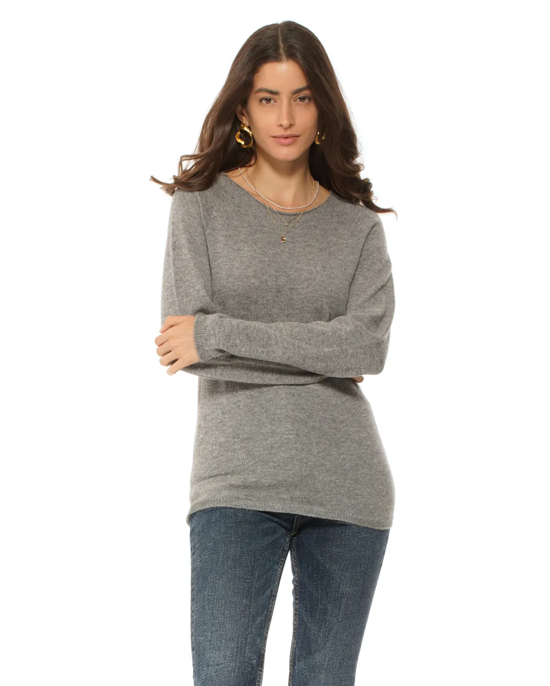 Women's Ultralight Cashmere Raglan Crew Neck Sweater Medium Grey