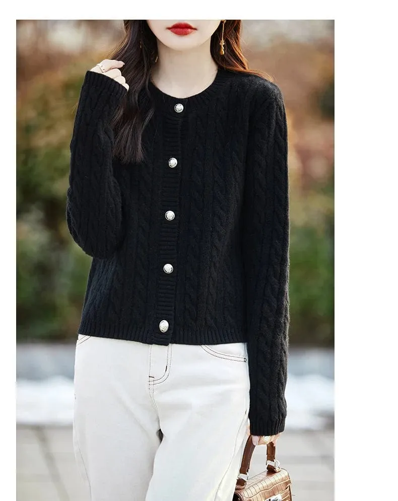 Women's wool cashmere  round neck twist thick long sleeve Sweater loose