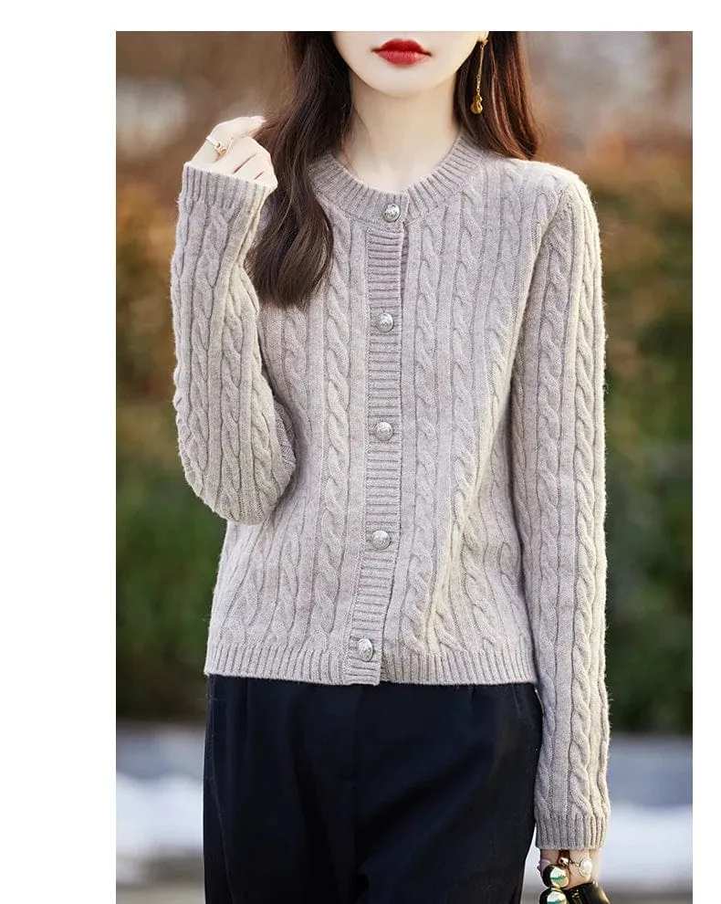 Women's wool cashmere  round neck twist thick long sleeve Sweater loose