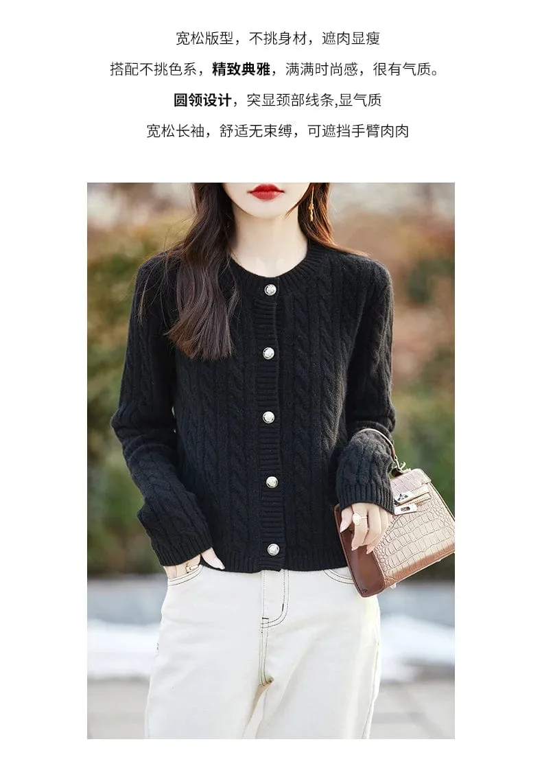 Women's wool cashmere  round neck twist thick long sleeve Sweater loose