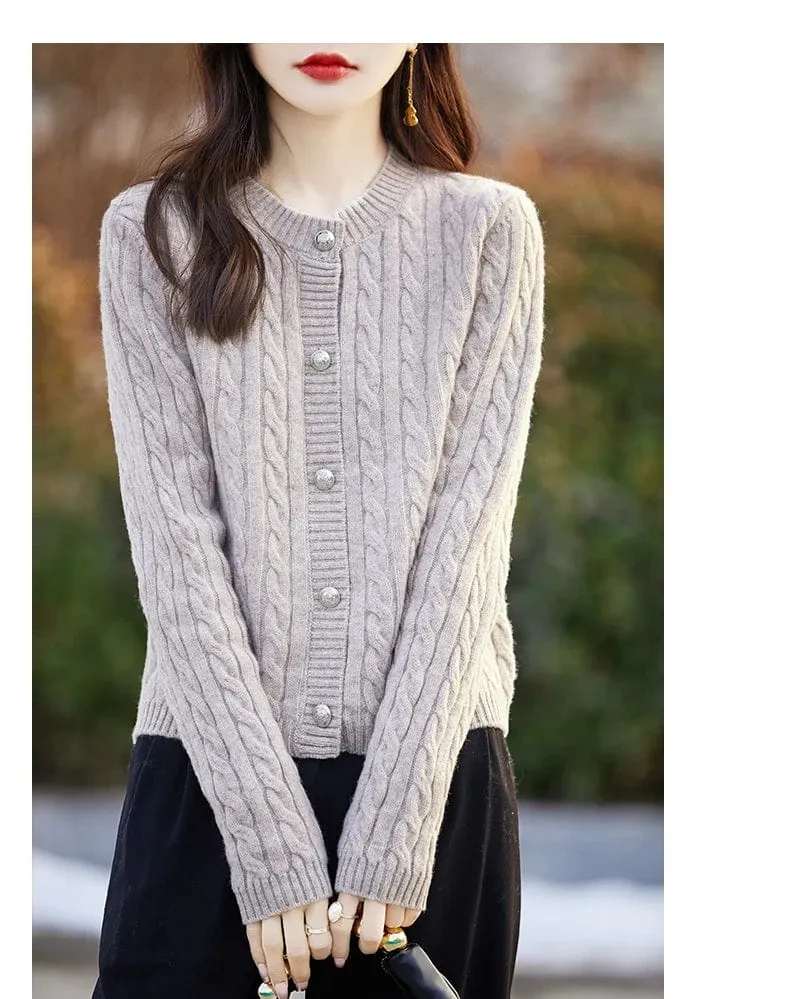 Women's wool cashmere  round neck twist thick long sleeve Sweater loose