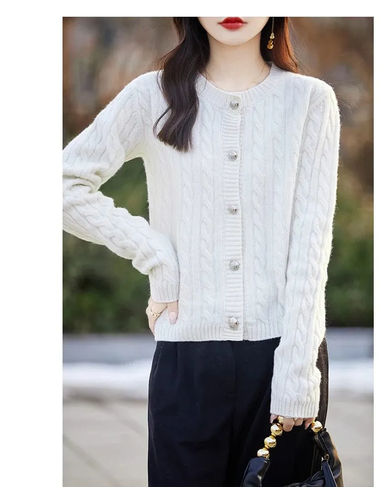 Women's wool cashmere  round neck twist thick long sleeve Sweater loose