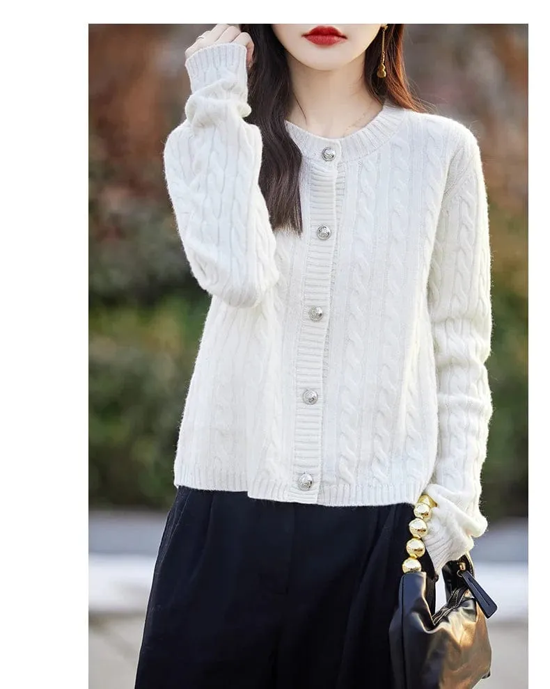 Women's wool cashmere  round neck twist thick long sleeve Sweater loose