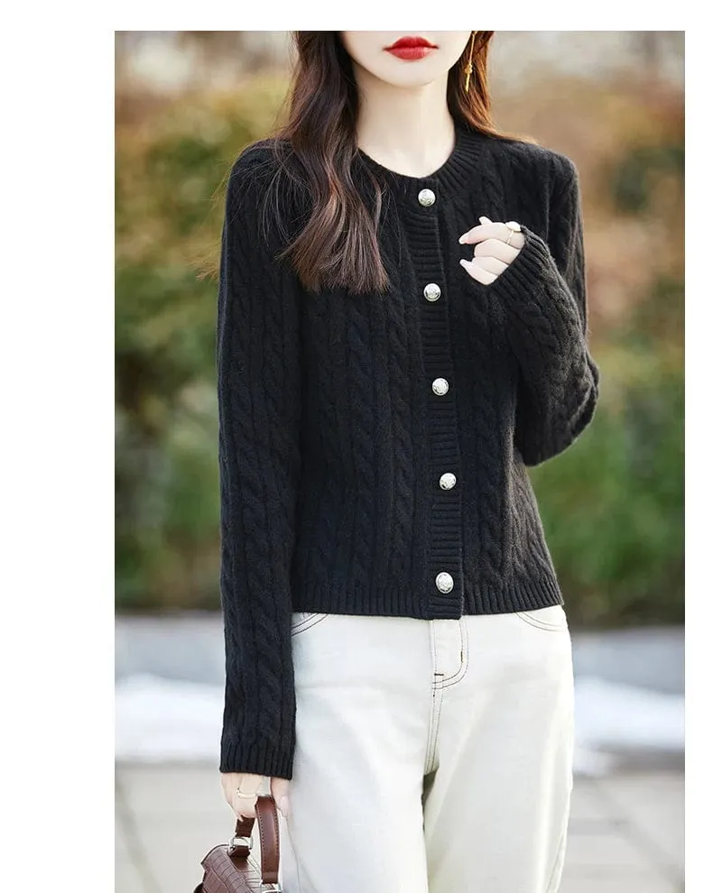 Women's wool cashmere  round neck twist thick long sleeve Sweater loose