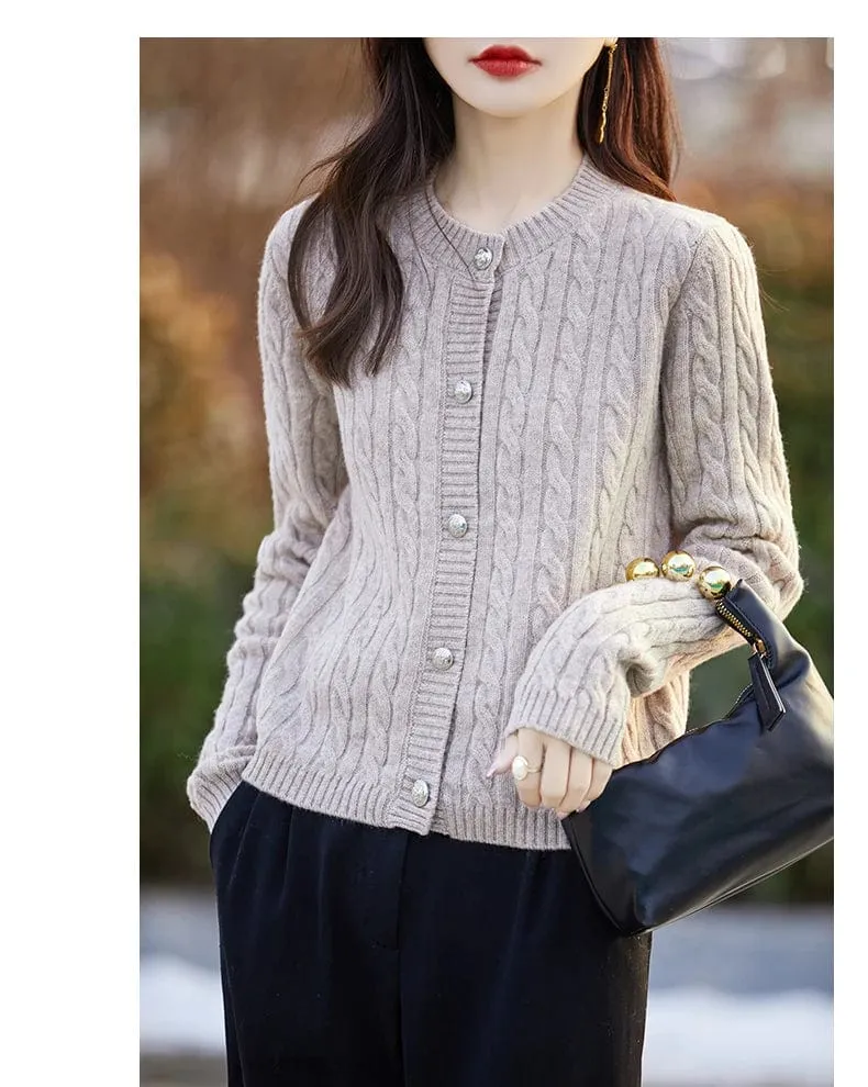 Women's wool cashmere  round neck twist thick long sleeve Sweater loose