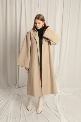 Woven Fabric Liquid Proof Women's Stone Trench Coat