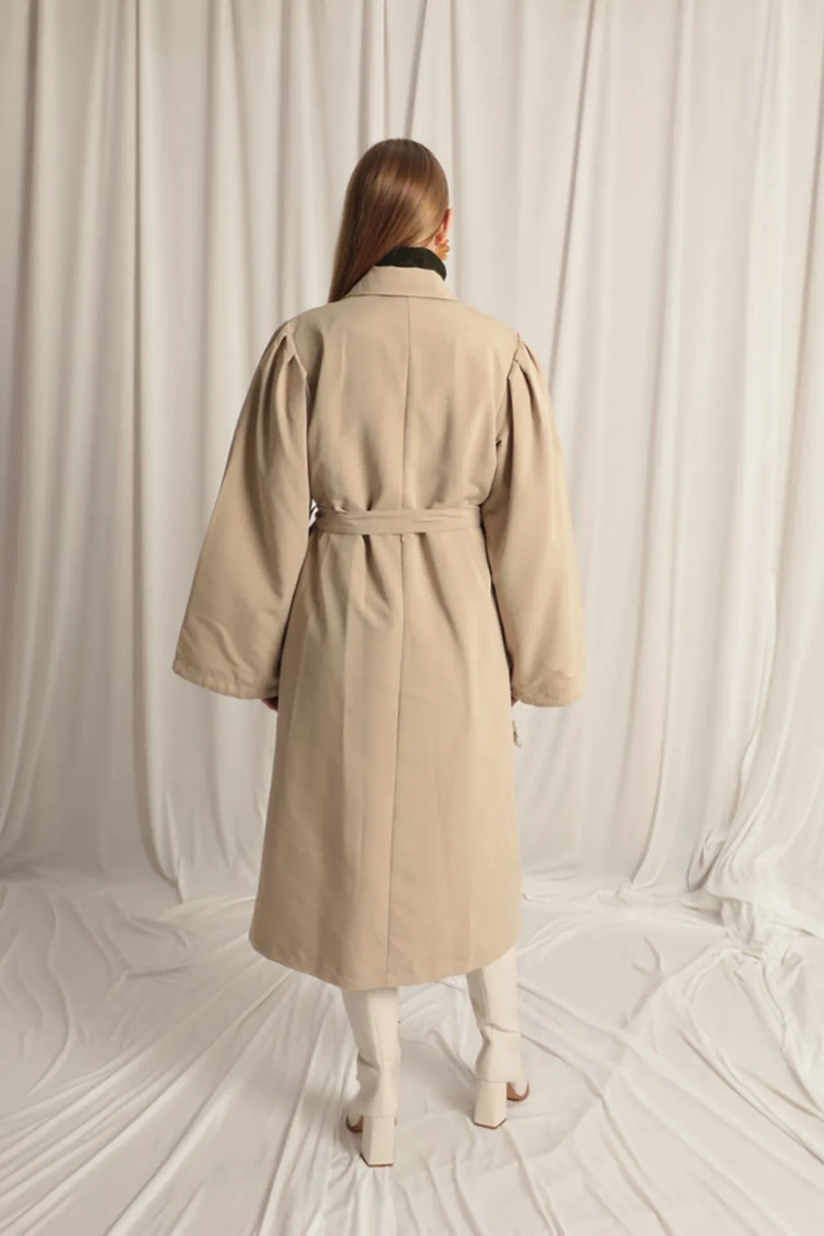 Woven Fabric Liquid Proof Women's Stone Trench Coat