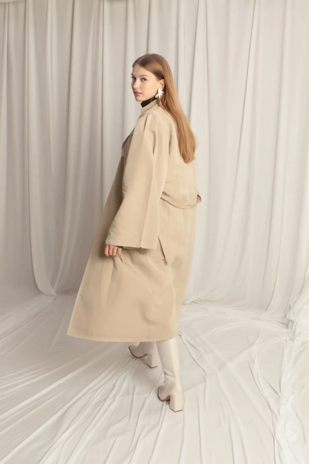 Woven Fabric Liquid Proof Women's Stone Trench Coat