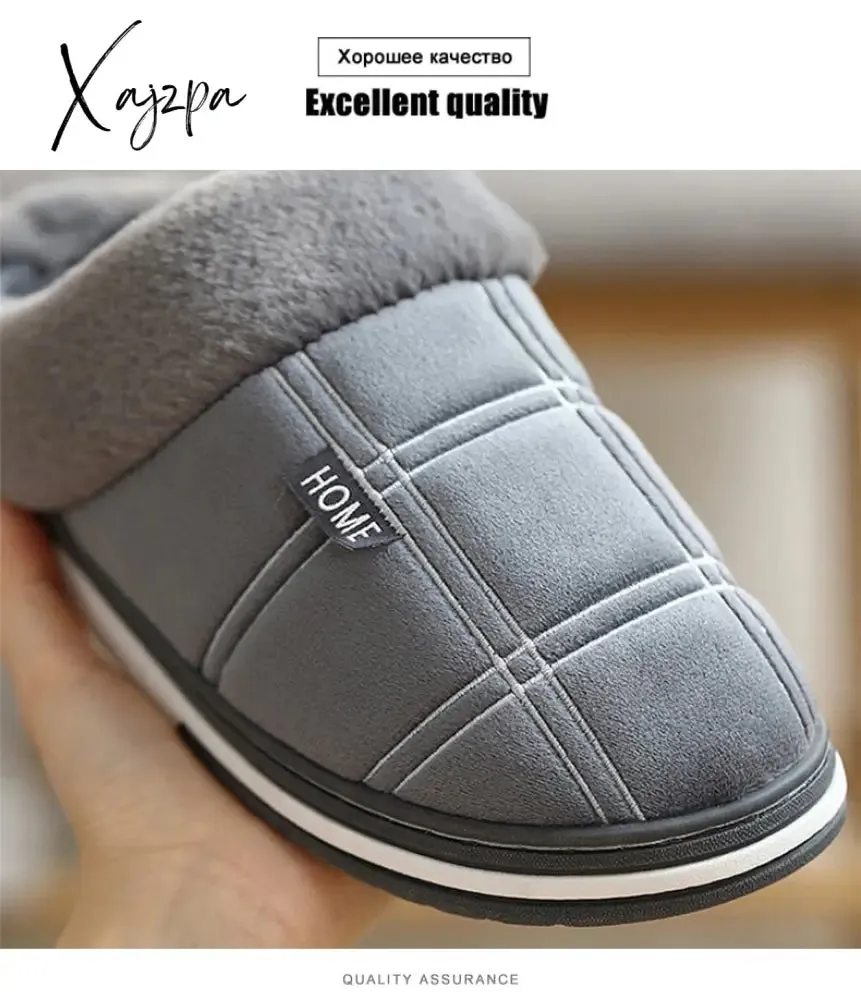 Xajzpa - Plaid Men Shoes Winter Slippers Suede Gingham Plush Velvet Indoor Shoes for Men Warm Home Slippers Non Slip Male slipper