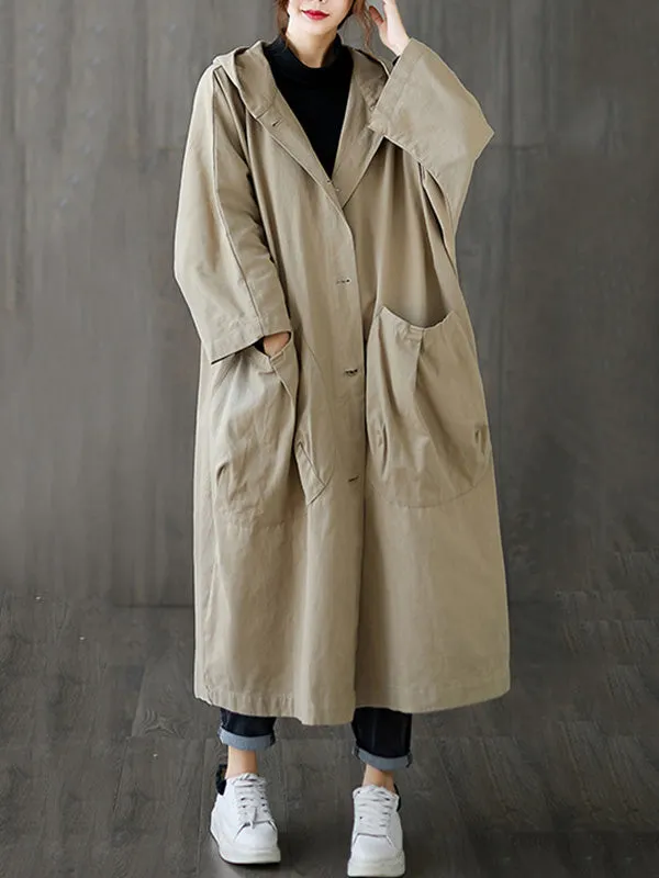 xakxx Original Solid Hooded Trench Coats