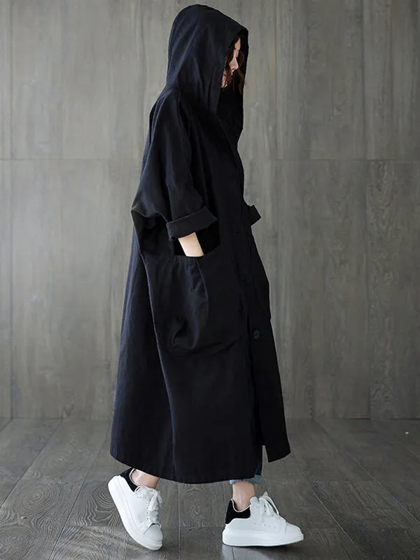 xakxx Original Solid Hooded Trench Coats