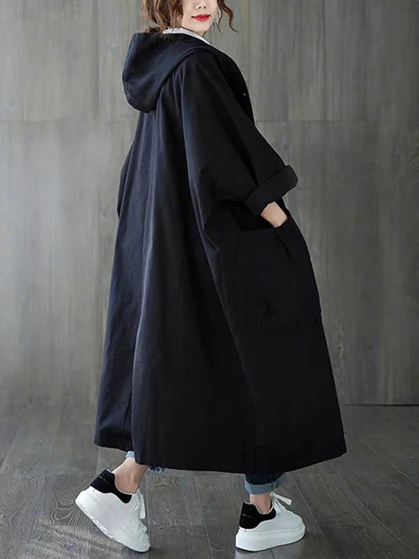 xakxx Original Solid Hooded Trench Coats