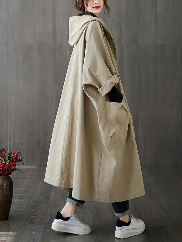 xakxx Original Solid Hooded Trench Coats