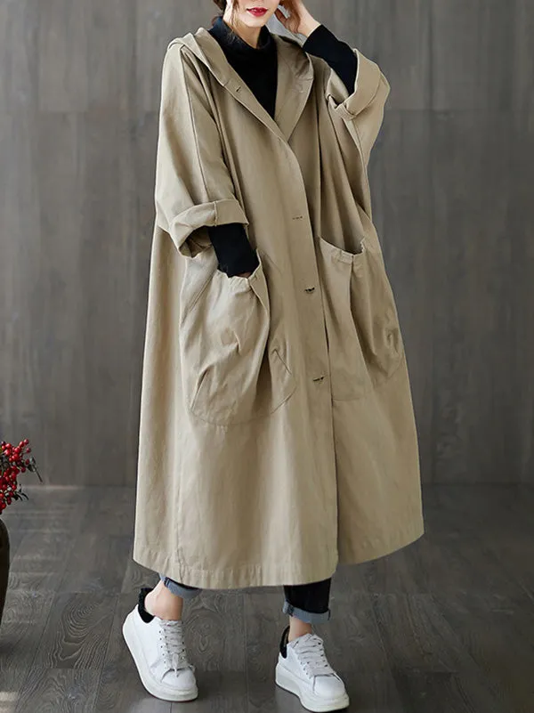 xakxx Original Solid Hooded Trench Coats