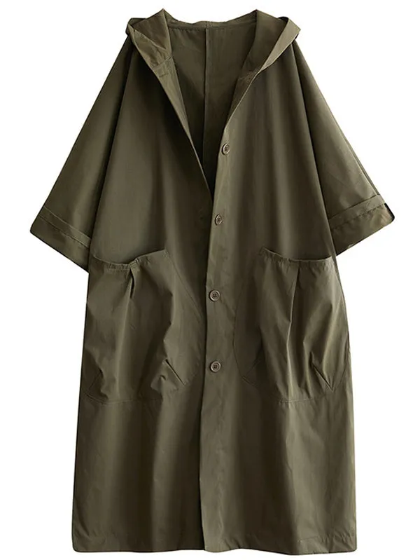 xakxx Original Solid Hooded Trench Coats