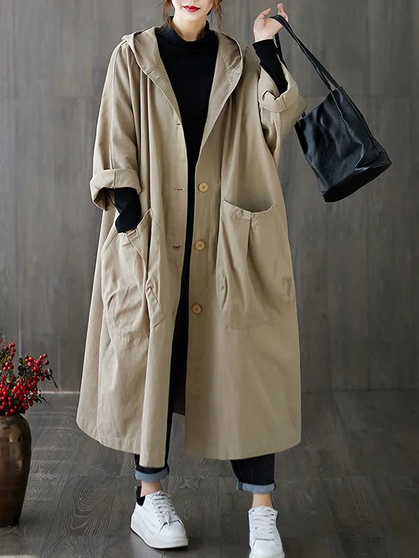 xakxx Original Solid Hooded Trench Coats