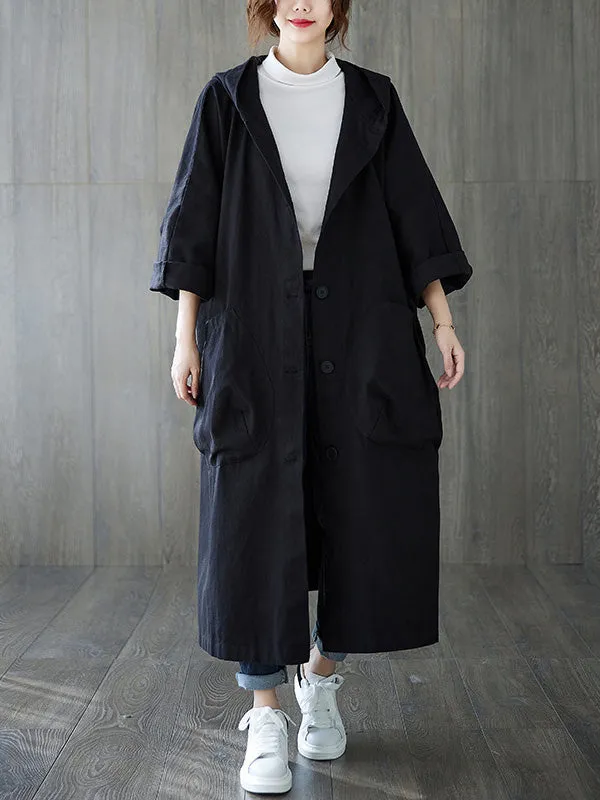 xakxx Original Solid Hooded Trench Coats