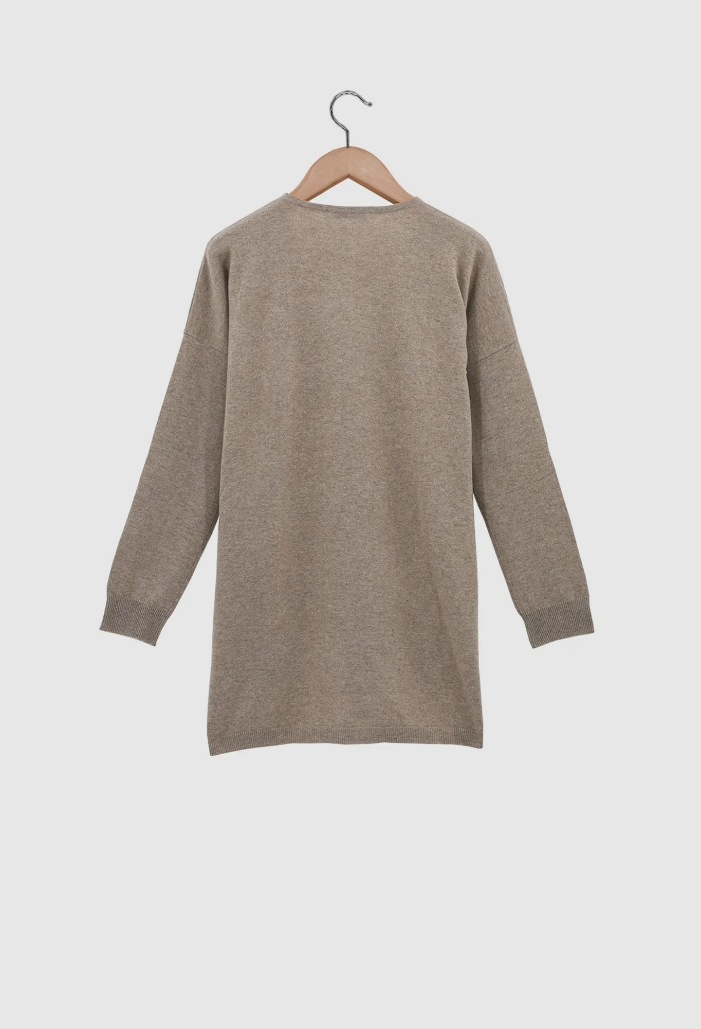 YARA - 12gg Cashmere V-Neck Sweater in Undyed Light Brown